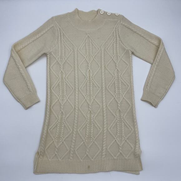 WOOLOVERS Sweater Cream Ivory Wool Cable Pullover Knit Long Tunic Women's Sz S - Picture 1 of 6